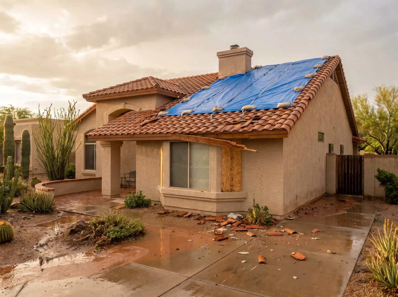 VRZA emergency tarping securing a storm-damaged Arizona home