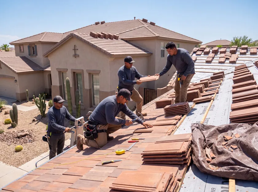 Residential roof replacement in progress on a Phoenix Valley home